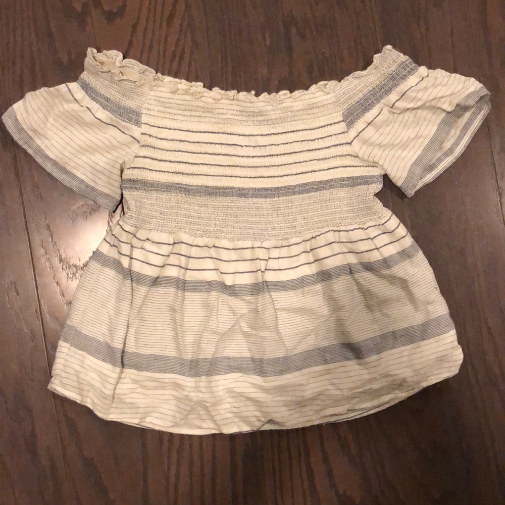Blue and white striped off the shoulder top